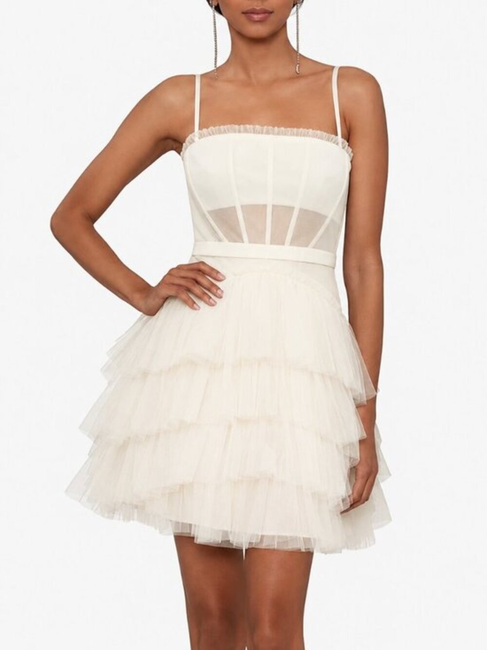 Betsy & Adam Corset Tulle Mini Dress Size 12 White Off White